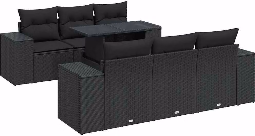 Set Divani da Giardino con Cuscini 7pz Nero Polyrattan