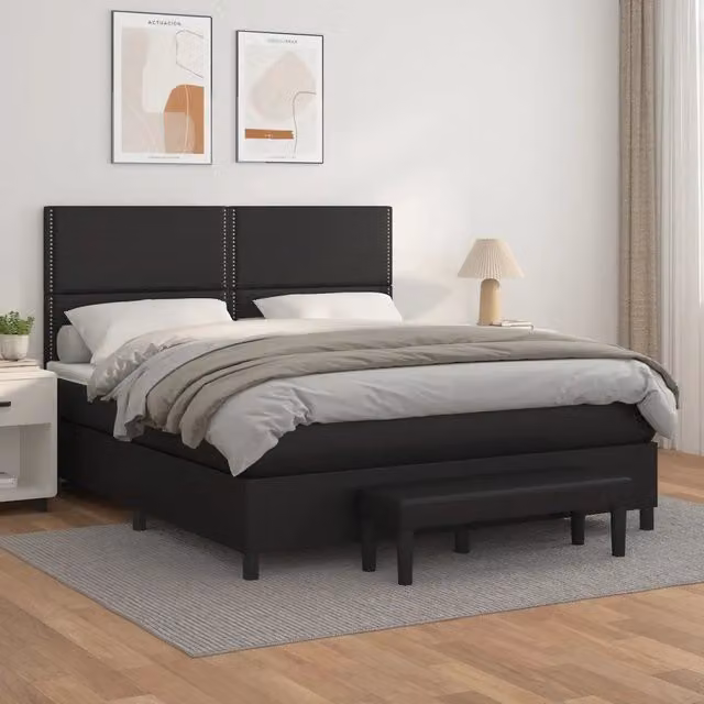 Letto con Giroletto a Molle e Materasso Ibrido vidaXL in Similpelle Nero e Bianco L/P/H: 200 x 180 x 128 cm