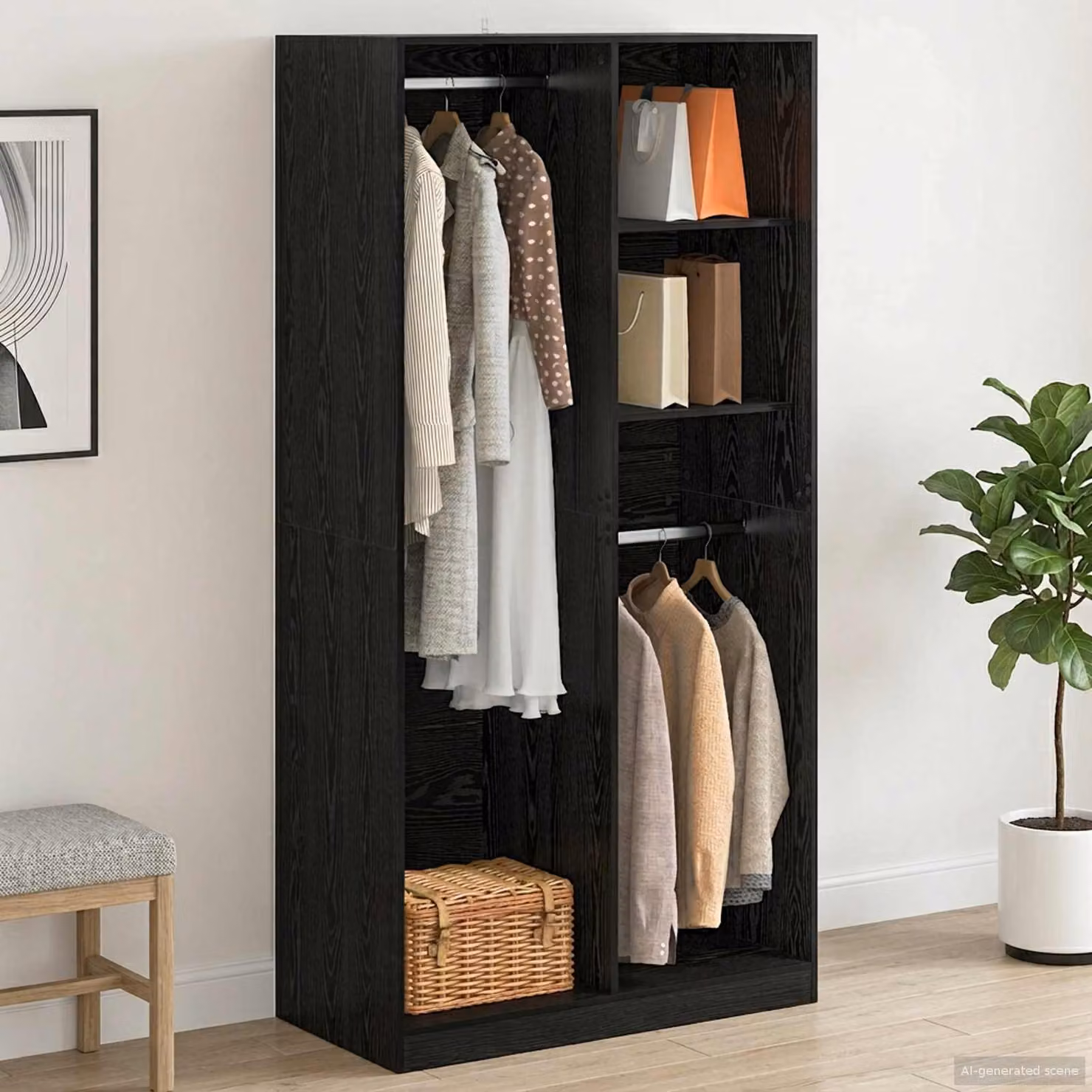 Armadio con ante a battente e ripiani interni vidaXL in legno nero e marrone L/P/H: 100 x 50 x 200 cm
