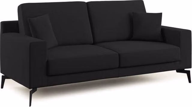 Divano moderno Prestige Divani.Store in tessuto nero con cuscini inclusi e coperture rimovibili, L: 206 cm