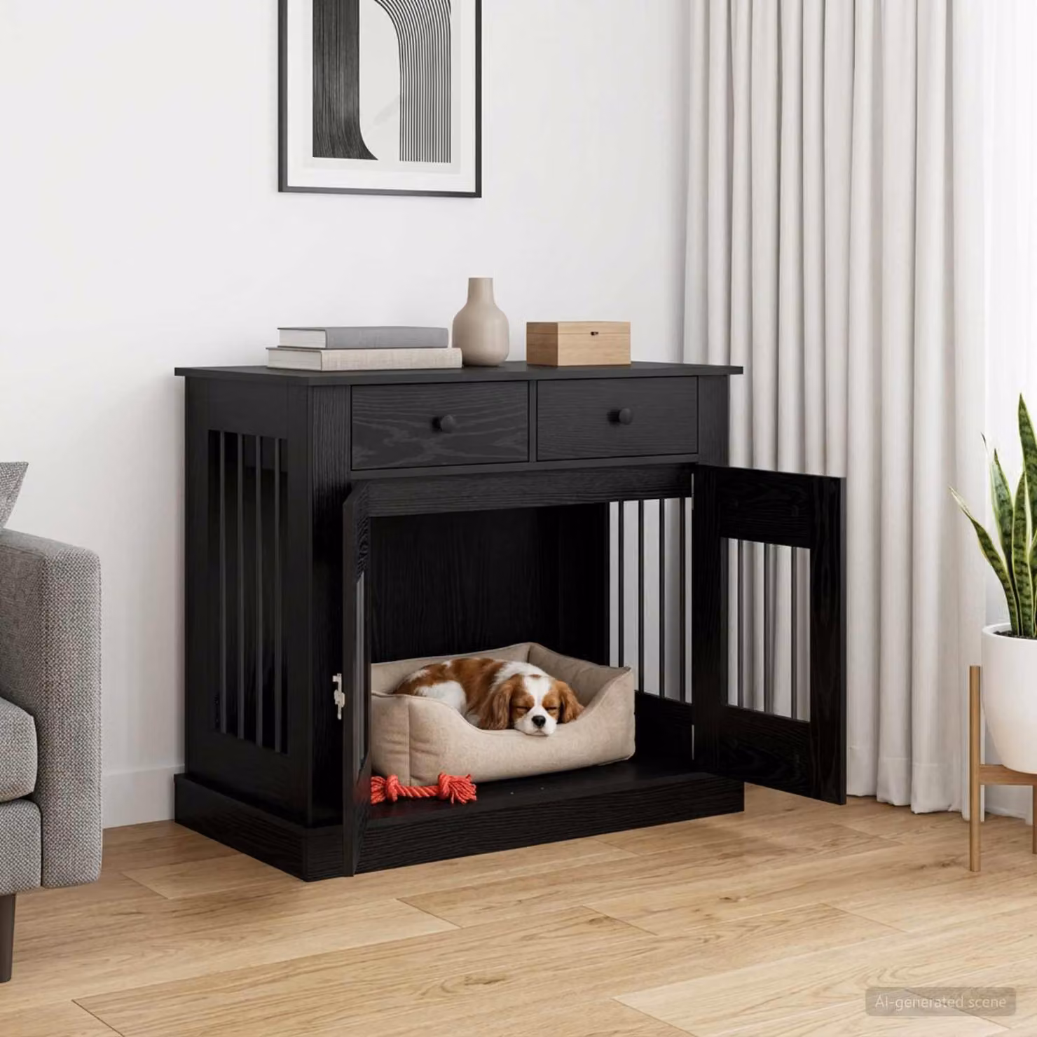 Mobile da cassa per cani vidaXL in stile moderno, colore Rovere e Nero, L 90 cm x P 47,5 cm x H 80 cm