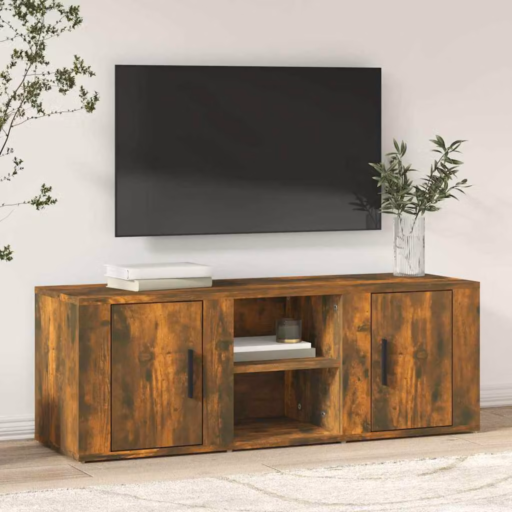 Mobile TV vidaXL in stile rustico color rovere fumo, L: 100 cm, P: 31,5 cm, H: 35 cm