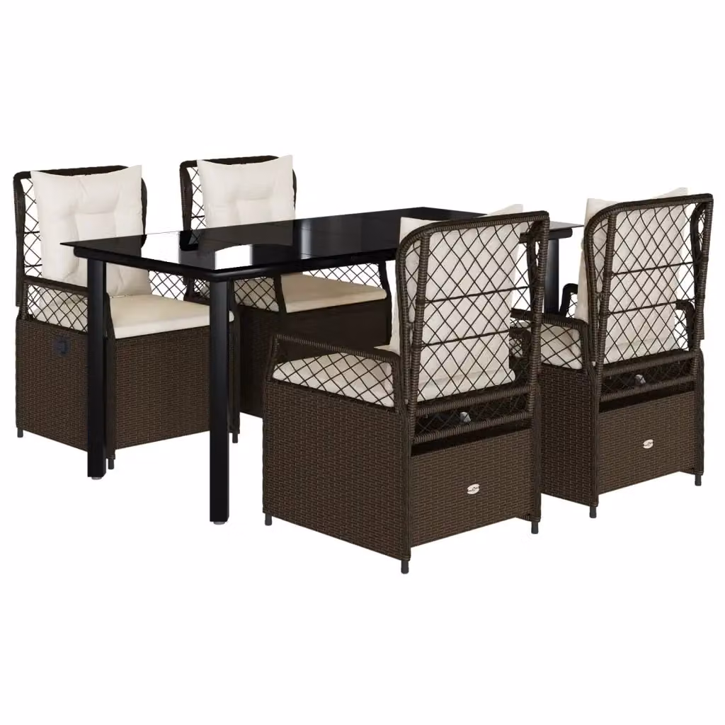 Set da Pranzo da Giardino 5pz vidaXL in Polyrattan Marrone con Piano in Vetro – 2