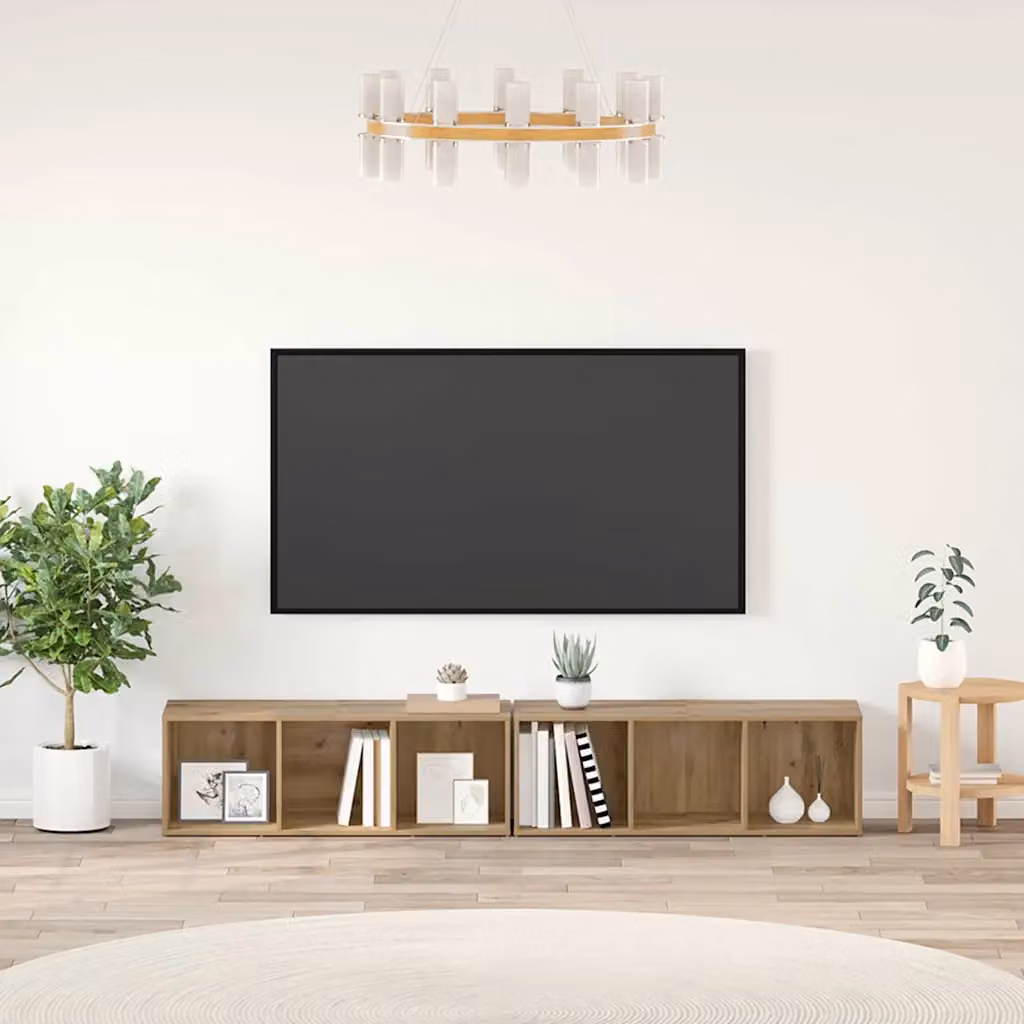 Set di 2 mobili TV moderni vidaXL in legno ingegnerizzato color rovere artigianale marrone opaco