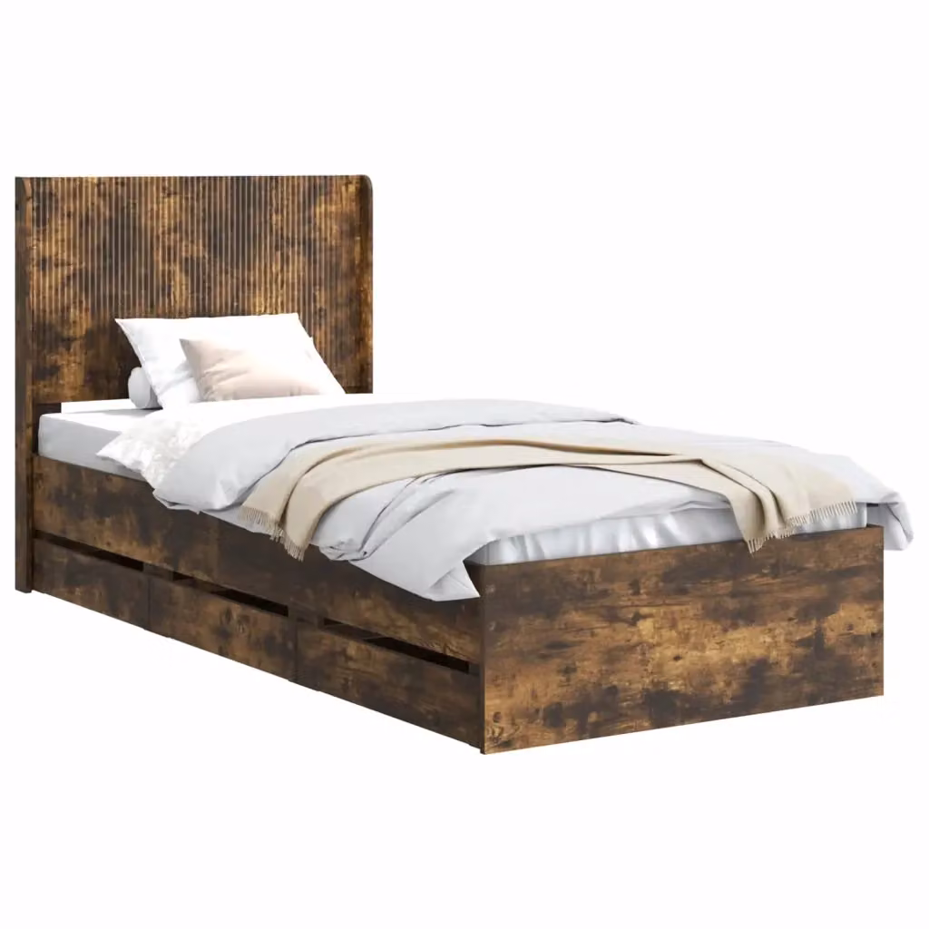 Letto moderno con contenitore e testata vidaXL in legno Rovere Fumo L: 140 cm, P: 100 cm, H: 193 cm – 2