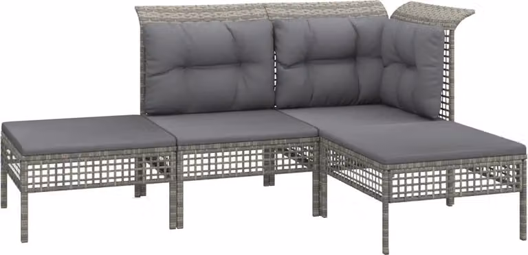Set Divani da Giardino 4 pz con Cuscini in Polyrattan Grigio