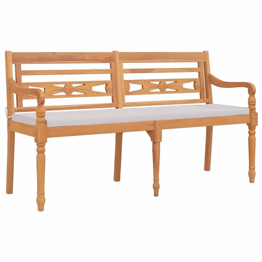 Panchina Batavia vidaXL in legno massello di teak con cuscini marroni L: 150 cm – 2