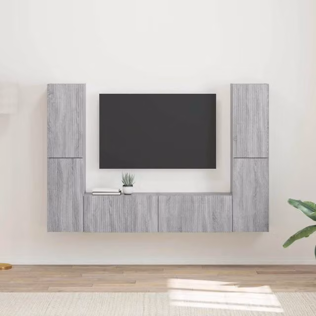 Set mobile TV 6 pz Sonoma grigio Legno ingegnerizzato 3409111