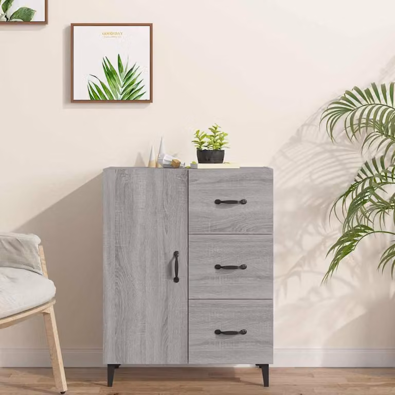 Credenza vidaXL in Legno Multistrato Grigio Sonoma per Soggiorno e Sala da Pranza L: 69,5 cm, P: 34 cm, H: 90 cm
