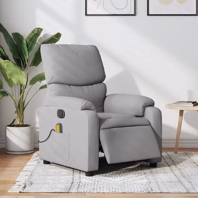 Divano Sedia-Poltrona Reclinabile Massaggio Elettrica Grigio Chiaro Tessuto 374566