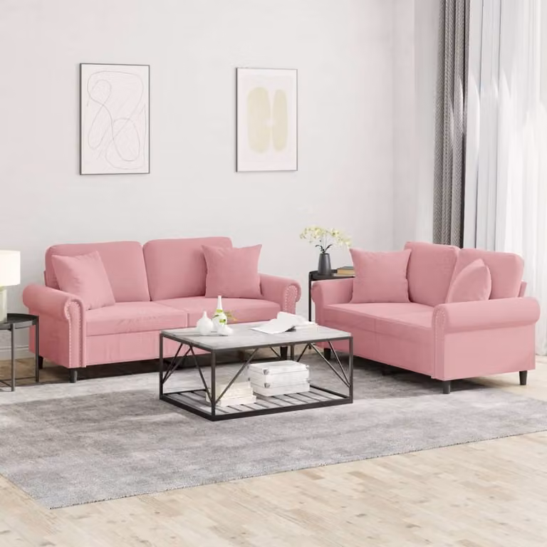 Maison Exclusive - Set divano a 2 posti con cuscini in velluto rosa