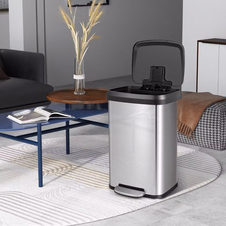 Cestino dell'immondizia Costway in acciaio inox con coperchio a chiusura automatica e filtro per odori, Argento, 50 l