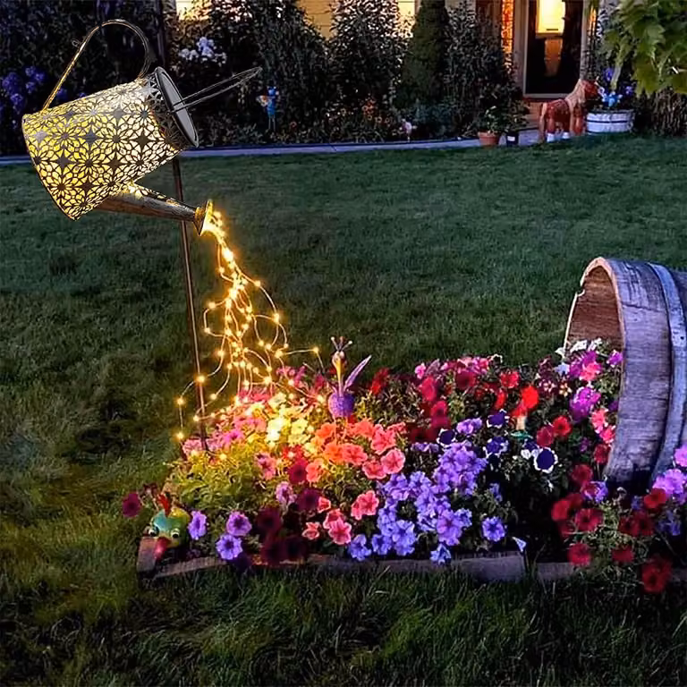 Doccia da giardino a forma di stella, decorazione LED solare, luce bianco caldo, grado di protezione IP65, metallo