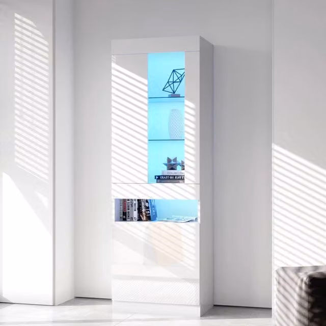 Vetrina con LED ¨C Xylo ¨C Bianco, Legno, Soggiorno