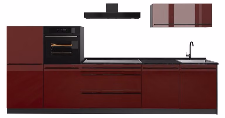 Cucina componibile Vicco R-Line Rosso lucido/Antracite 340 cm senza piano di lavoro, Model 66516