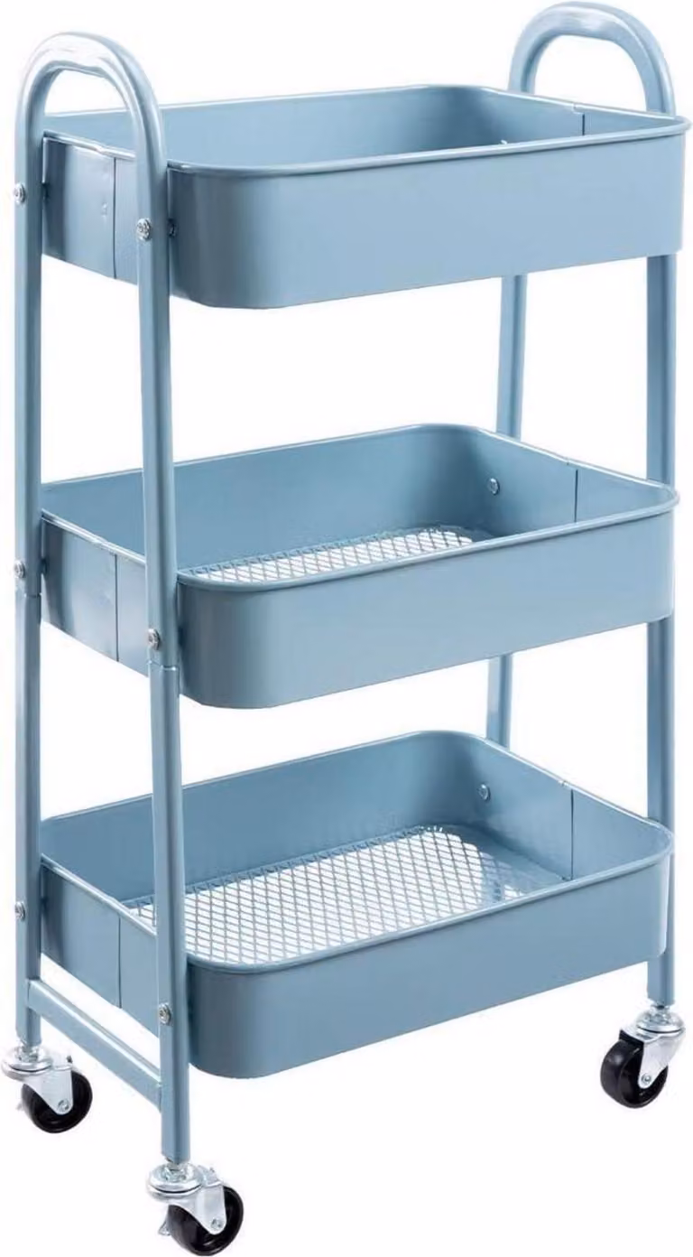 DOEWORKS Carrello a 3 ripiani in metallo con ruote Grigio Blu