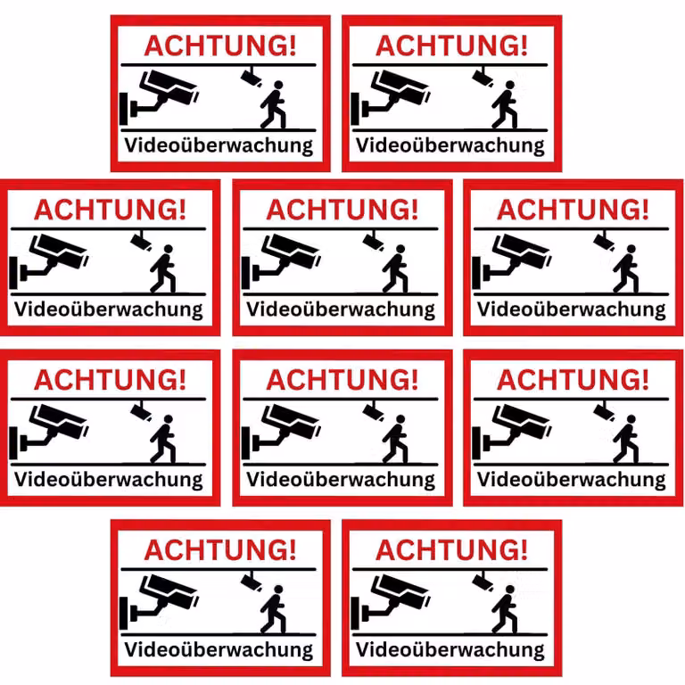 Set di 10 adesivi per videosorveglianza – Resistenti agli agenti atmosferici e ai raggi UV