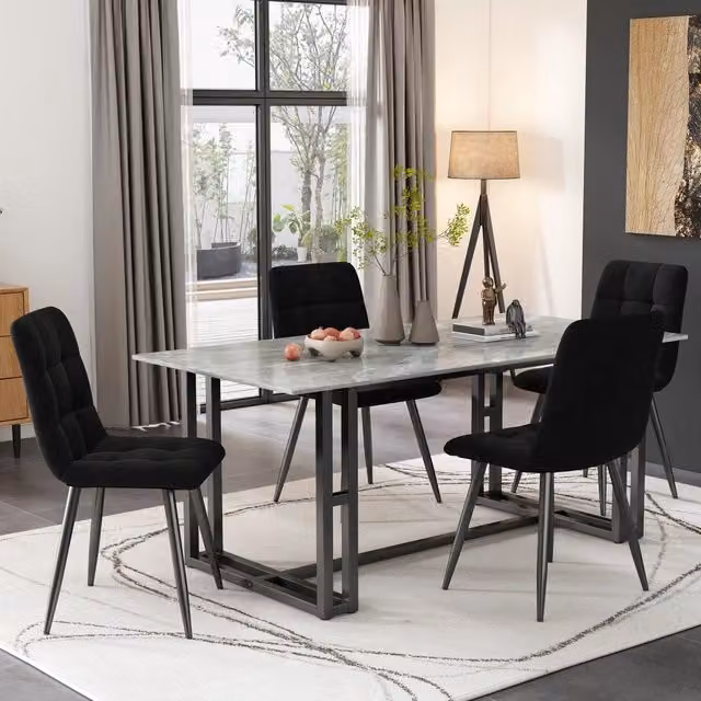 Set da 4 sedie da pranzo REDOM in velluto nero con struttura in metallo e legno, L 44 cm x P 41 cm x H 86 cm – 1