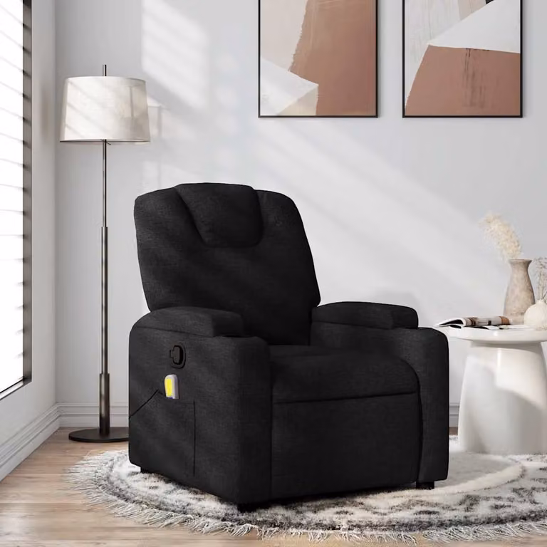 vidaXL Poltrona Reclinabile Relax in Tessuto Nero con Braccioli