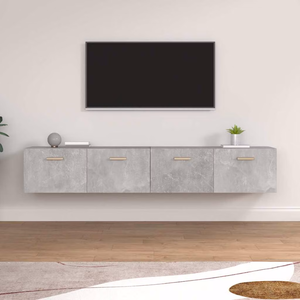 Set di 2 mobili da parete vidaXL in multistrato e MDF, colore grigio cemento opaco, L 100 x P 36,5 x H 35 cm
