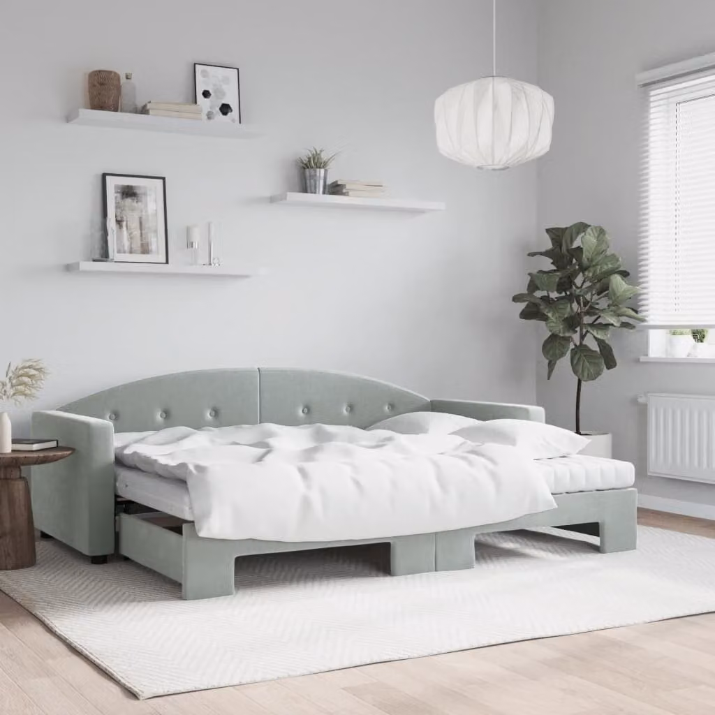 Divano Letto Estraibile vidaXL in Velluto Grigio con Materasso 80 x 200 cm