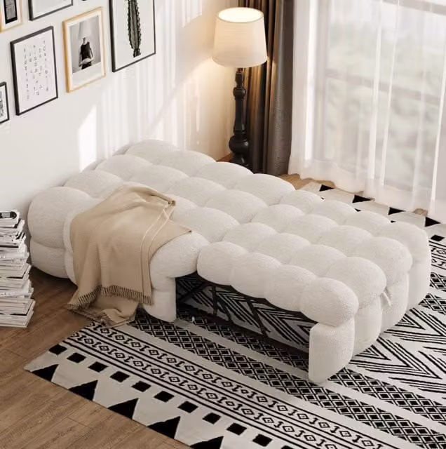 Pouf letto 183x76x72 cm beige in Teddy, trasformabile in divano letto