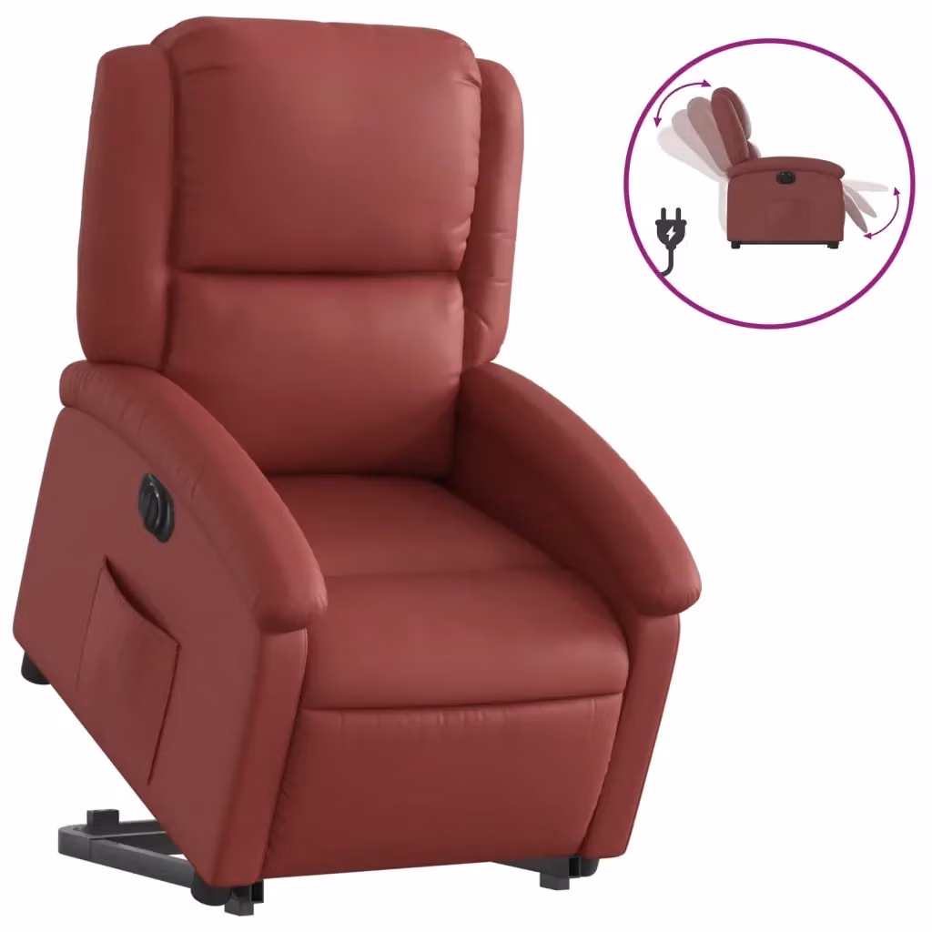 Poltrona Alzapersona Reclinabile vidaXL in Similpelle Rossa con Assistenza Elettrica per Senior – 2