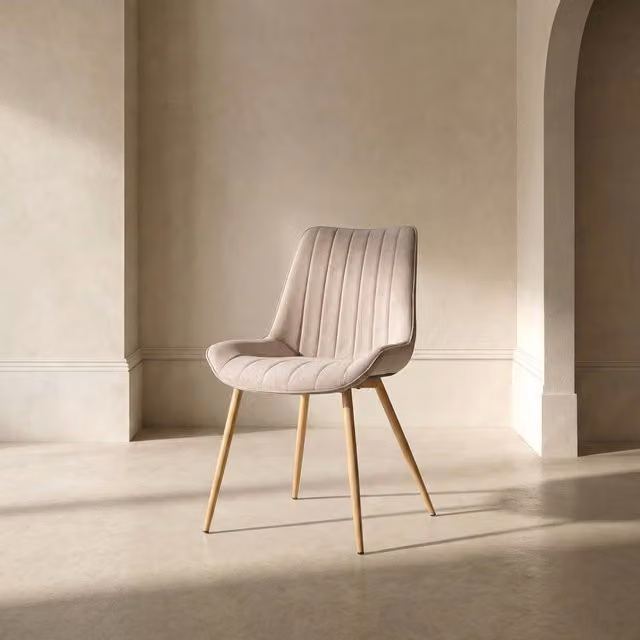 Sedia imbottita Roma Banak beige con struttura in metallo per la tua sala da pranzo – 1