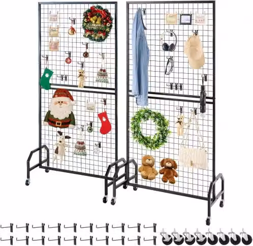 Set di 2 Pannelli a Griglia VEVOR in Acciaio al Carbonio Nero per Esposizione e Decorazione H: 179,8 cm, L: 89,8 cm, P: 40 cm