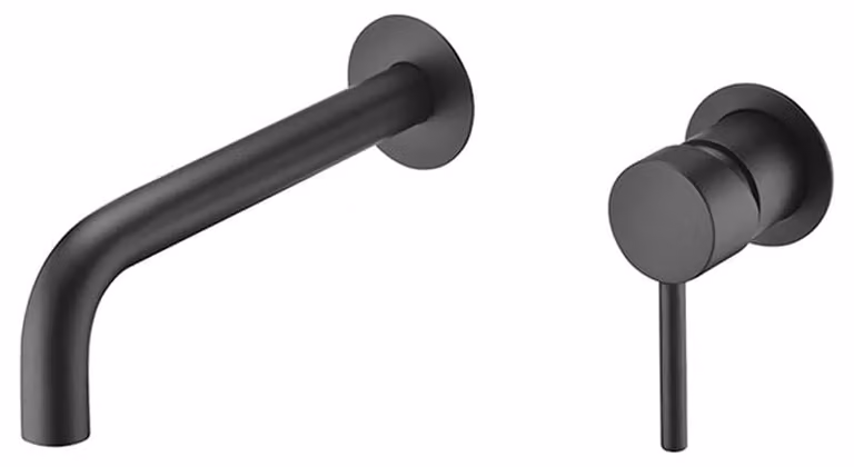 Miscelatore per lavabo, installazione a parete, forma rotonda, finitura nera opaca, altezza del beccuccio 21 cm