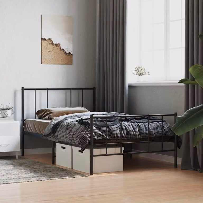 vidaXL Giroletto in metallo nero con testiera e pediera, L/P/H: 90 x 190 cm