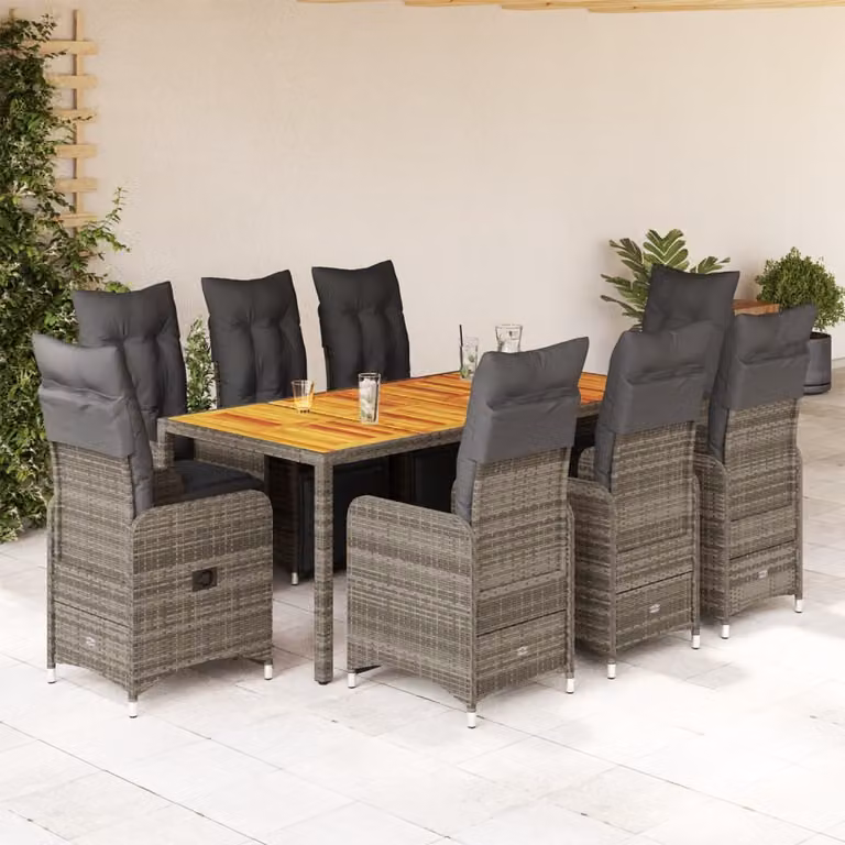 Maison Exclusive - Set da giardino bistrot 9 pezzi con cuscini grigio in polyrattan