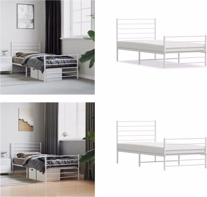 vidaXL Struttura letto con testiera e pediera in metallo bianco 90x190 cm - Struttura letto - Cornici letto - Struttura letto - Letto