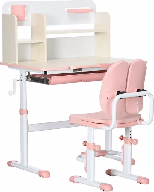 Scrivania per bambini Zephmum con sedia regolabile e piano inclinabile, Rosa, L: 90 cm, P: 50 cm, H: 80 cm