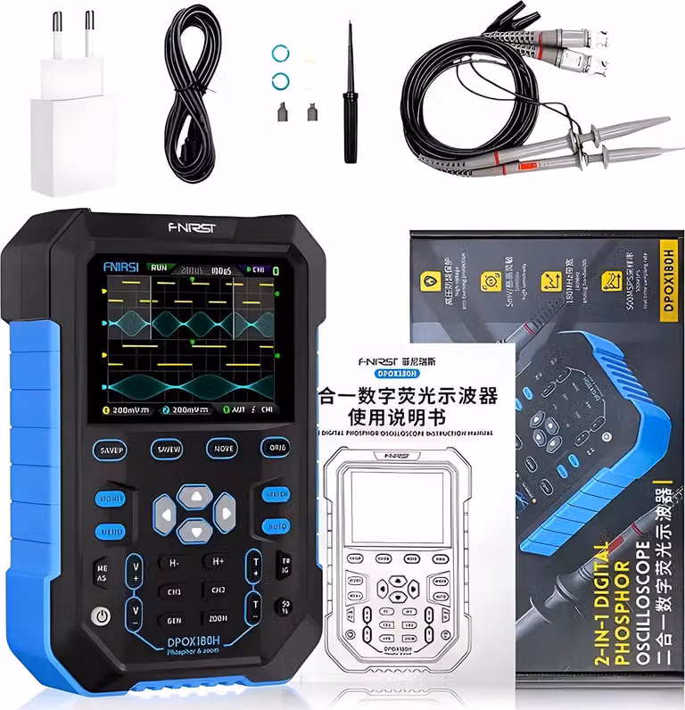 FNIRSI DPOX180H oscilloscopio digitale portatile 180 MHz 2x sonda P6100 adattatore