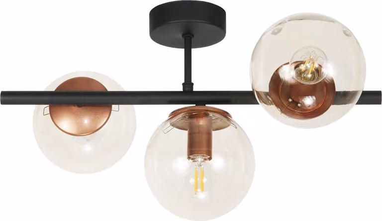 Lampada da soffitto di design moderno, nera, rame e ambra
