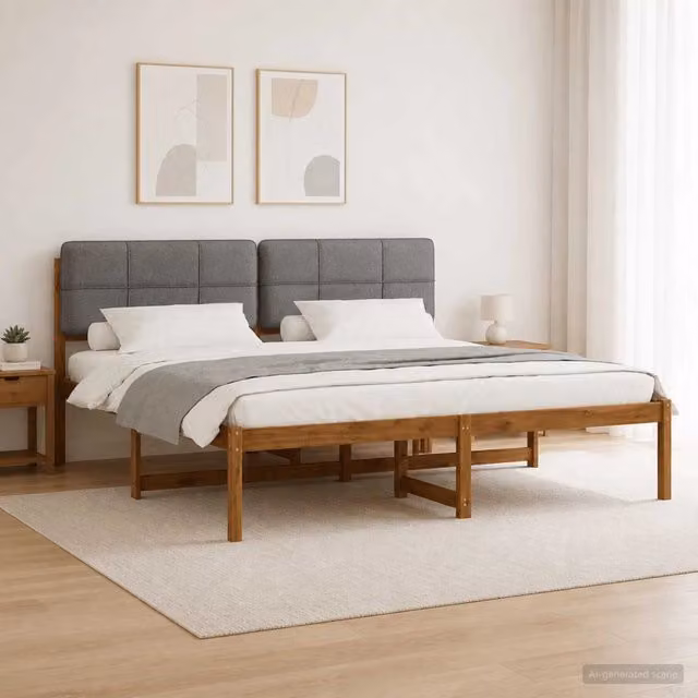 Letto con Testiera Rivestita Naturale e Grigio Chiaro 3405126