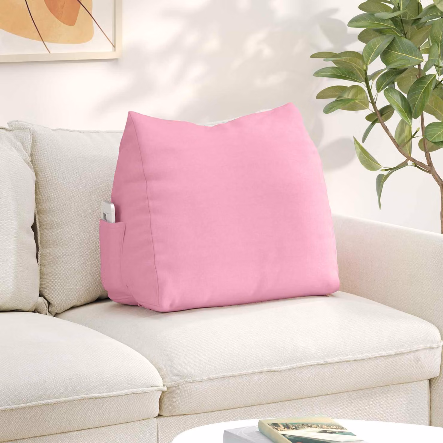 Cuscino a cuneo per schiena vidaXL, rosa, in poliestere, L 60 x P 20 x H 50 cm