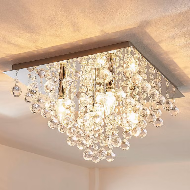 Plafoniera soffitto Annica Lindby, dimmerabile, Chiaro / Trasparente, Soggiorno / Sala da pranzo, Metallo, Moderno, Plafoniera