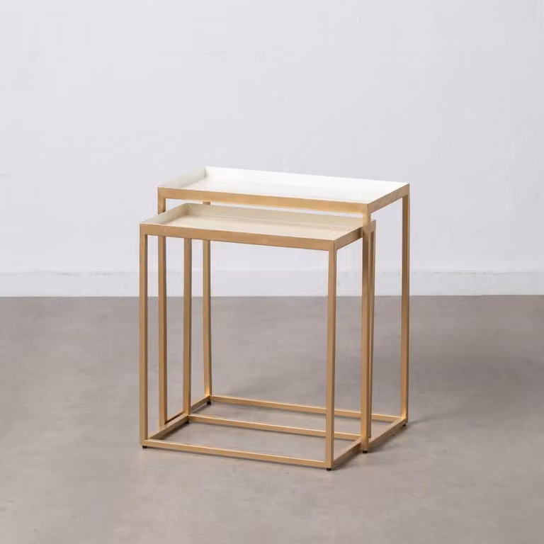 Tavolo, rettangolare, 56x31x65 cm, color crema, struttura in metallo, salvaspazio