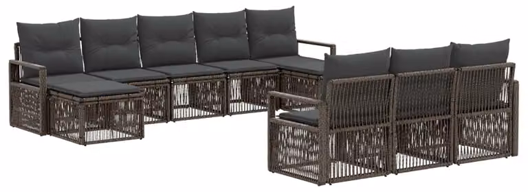 Set di divani da giardino, 10 pezzi, grigio, in rattan sintetico