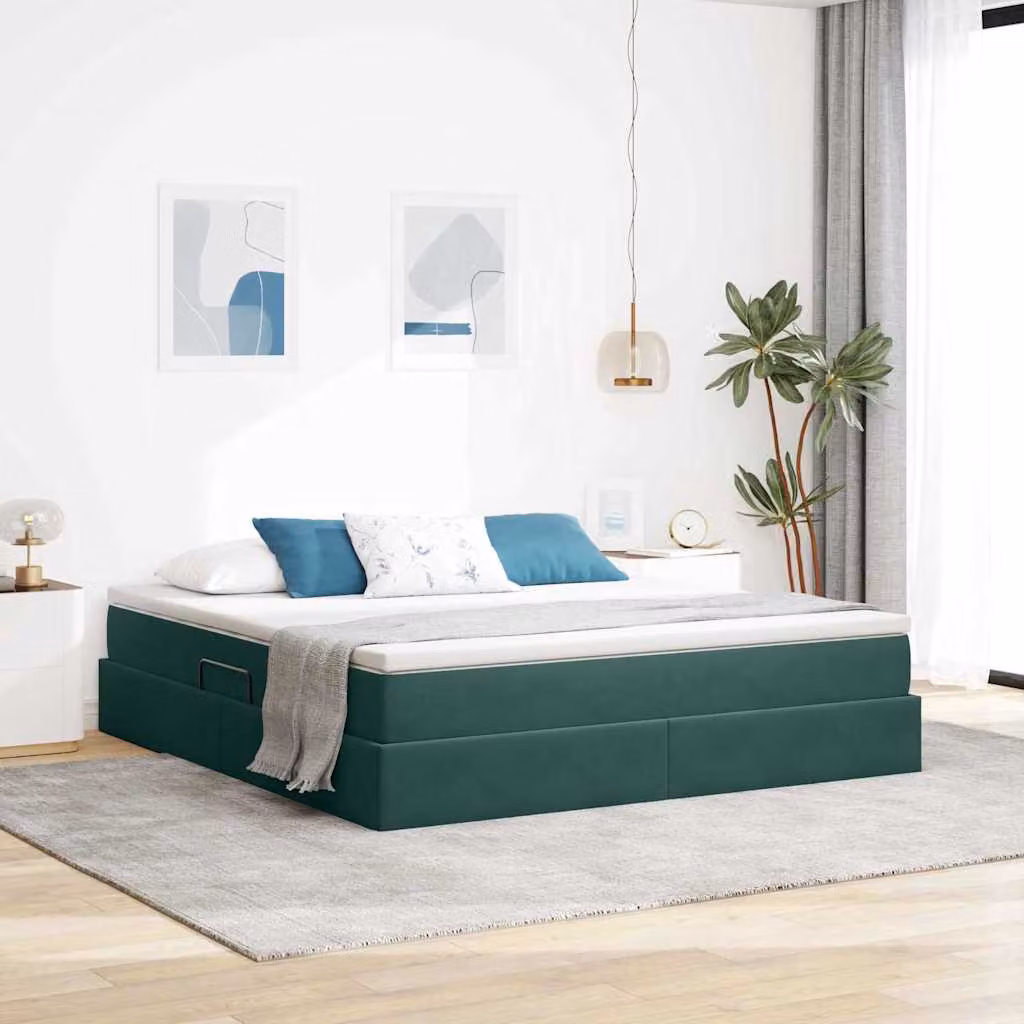 vidaXL Letto con contenitore e materasso ibrido in velluto Verde e Nero L/P/H: 180 x 200 x 204 cm – 1
