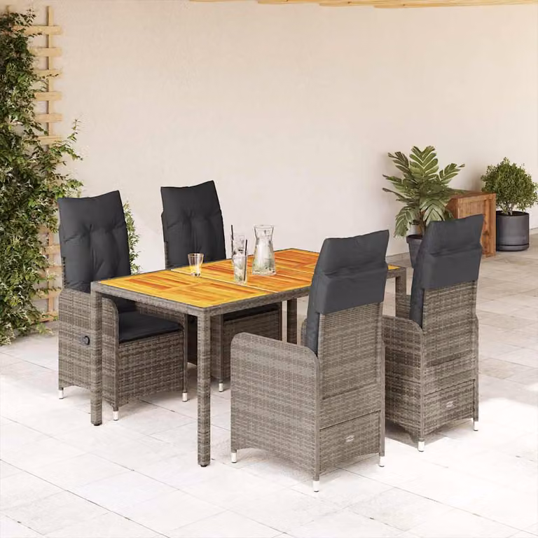 Set Bistrò da Giardino vidaXL 5 pz in Polyrattan e Legno di Acacia Grigio
