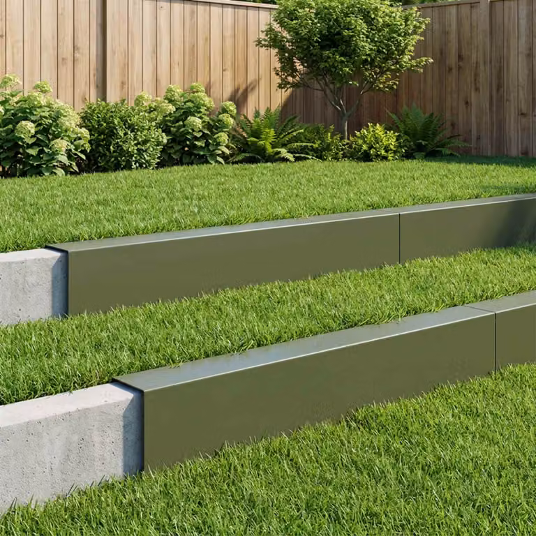 Set di 10 profili di copertura per giardino vidaXL in acciaio, colore verde, L: 100 cm, P: 15 cm, H: 15 cm