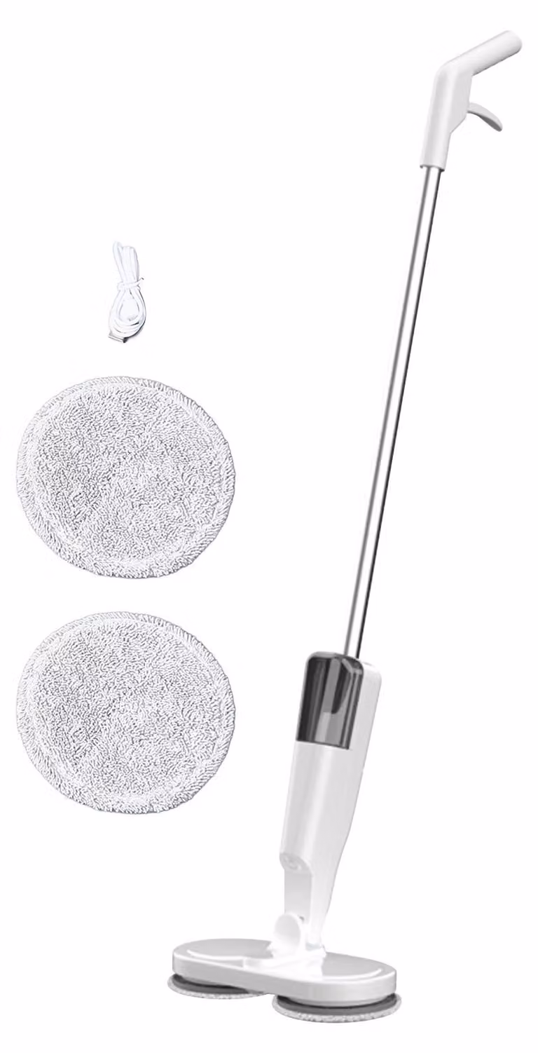 Mocio elettrico, ricaricabile, leggero, senza fili, con nebulizzatore d'acqua, ideale per pavimenti in legno duro, piastrelle e marmo, colore bianco