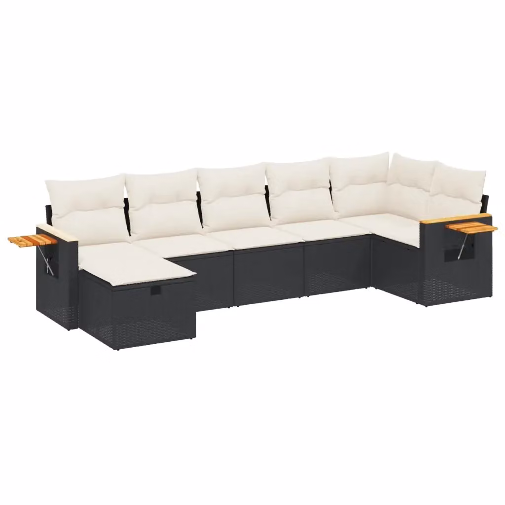 Set di Divani da Giardino vidaXL a Forma di L con 7 Pezzi e Cuscini, Polyrattan e Metallo, Nero e Bianco – 2
