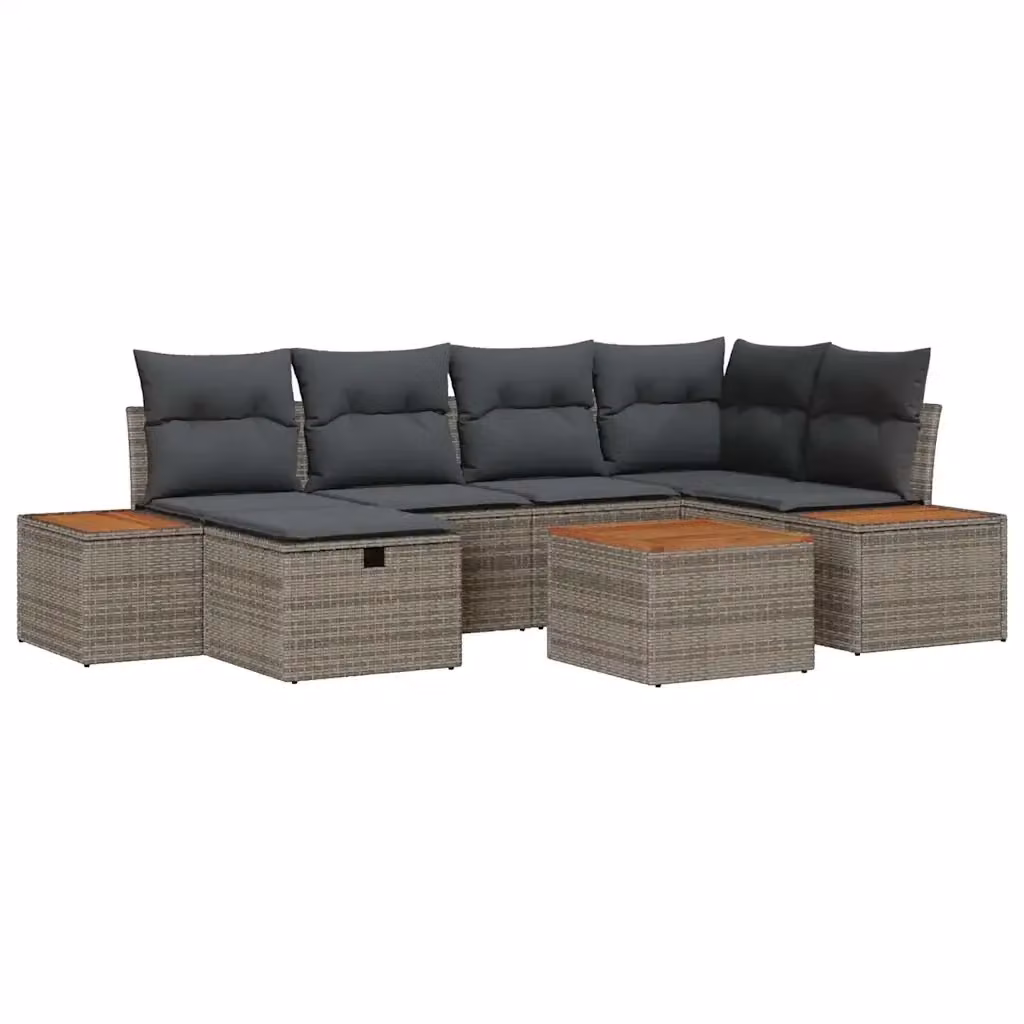 Set Divano da Giardino vidaXL 7 Pezzi in Polyrattan Grigio con Cuscini e Tavolino – 2