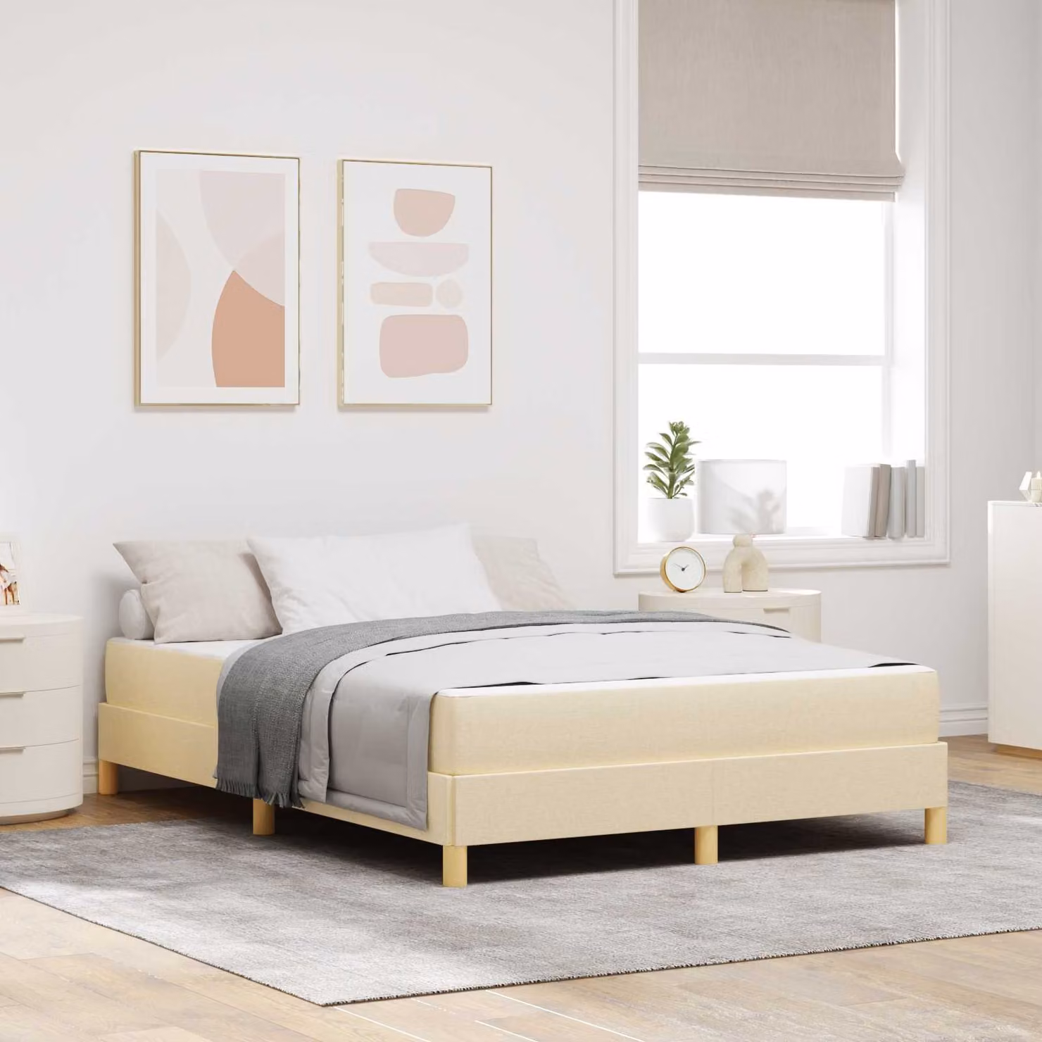 Letto a molle con materasso vidaXL in tessuto beige L 140 x P 200 cm