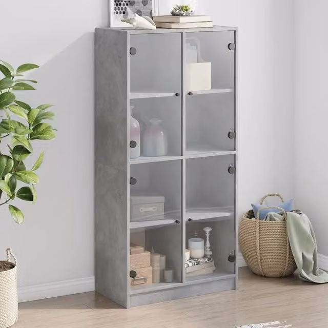 Credenza con Ante Grigio Cemento 68x37x142 cm Legno Multistrato 487610