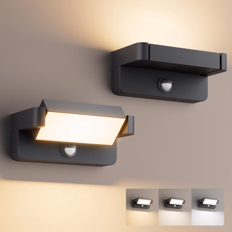 Set di 2 lampade da esterno a LED da 24W con sensore di movimento, 3 temperature di colore, grado di protezione IP65